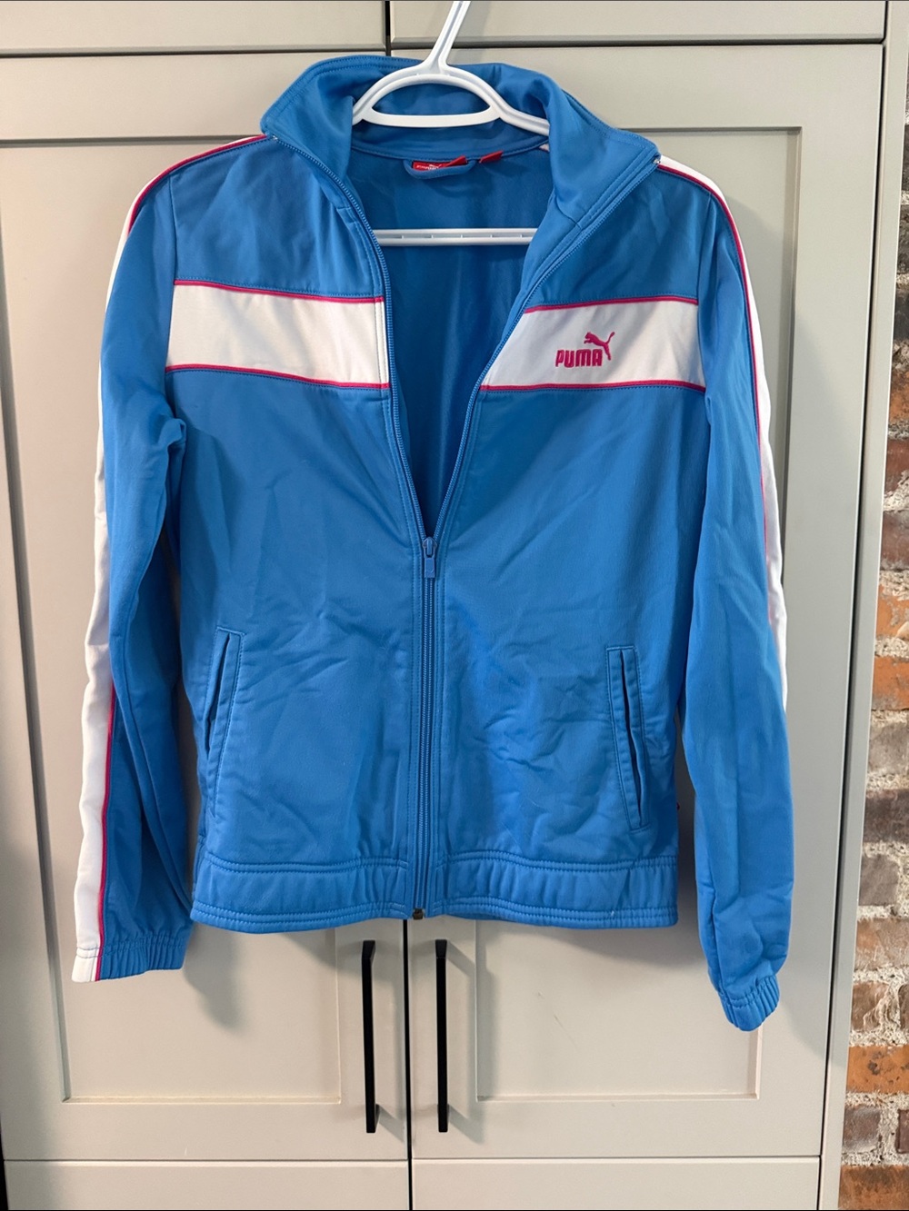 Puma Blue Track Jacket with White Panels and Pink Piping